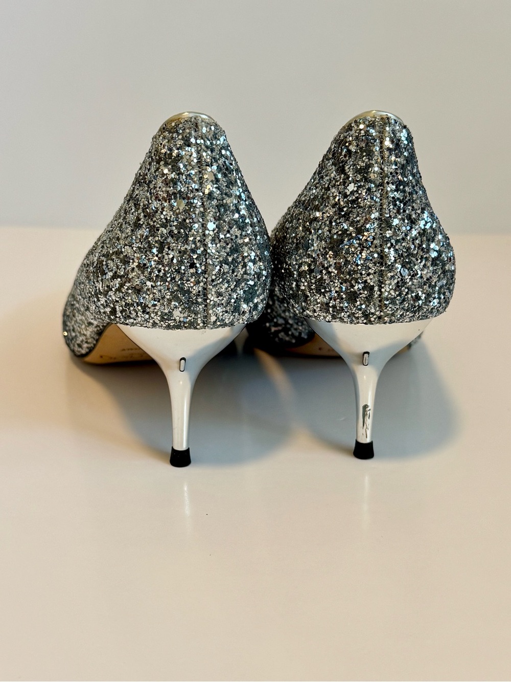 Jimmy Choo Silver Glitter Pointed Toe Kitten Heel Pumps EU 38 US 8 Made in Italy - Picture 8 of 12